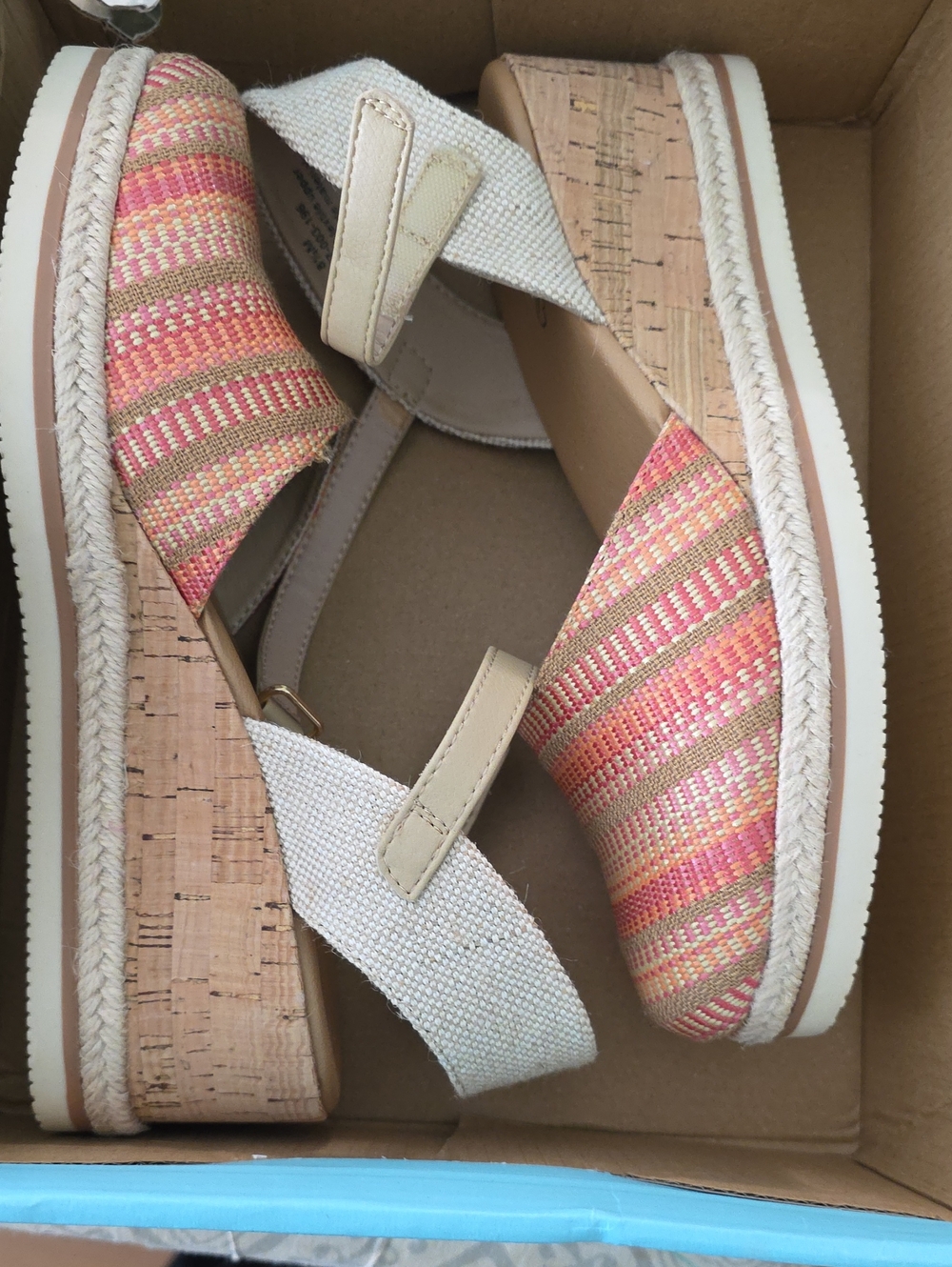 BareTraps Pink and Coral Striped Espadrille Wedges